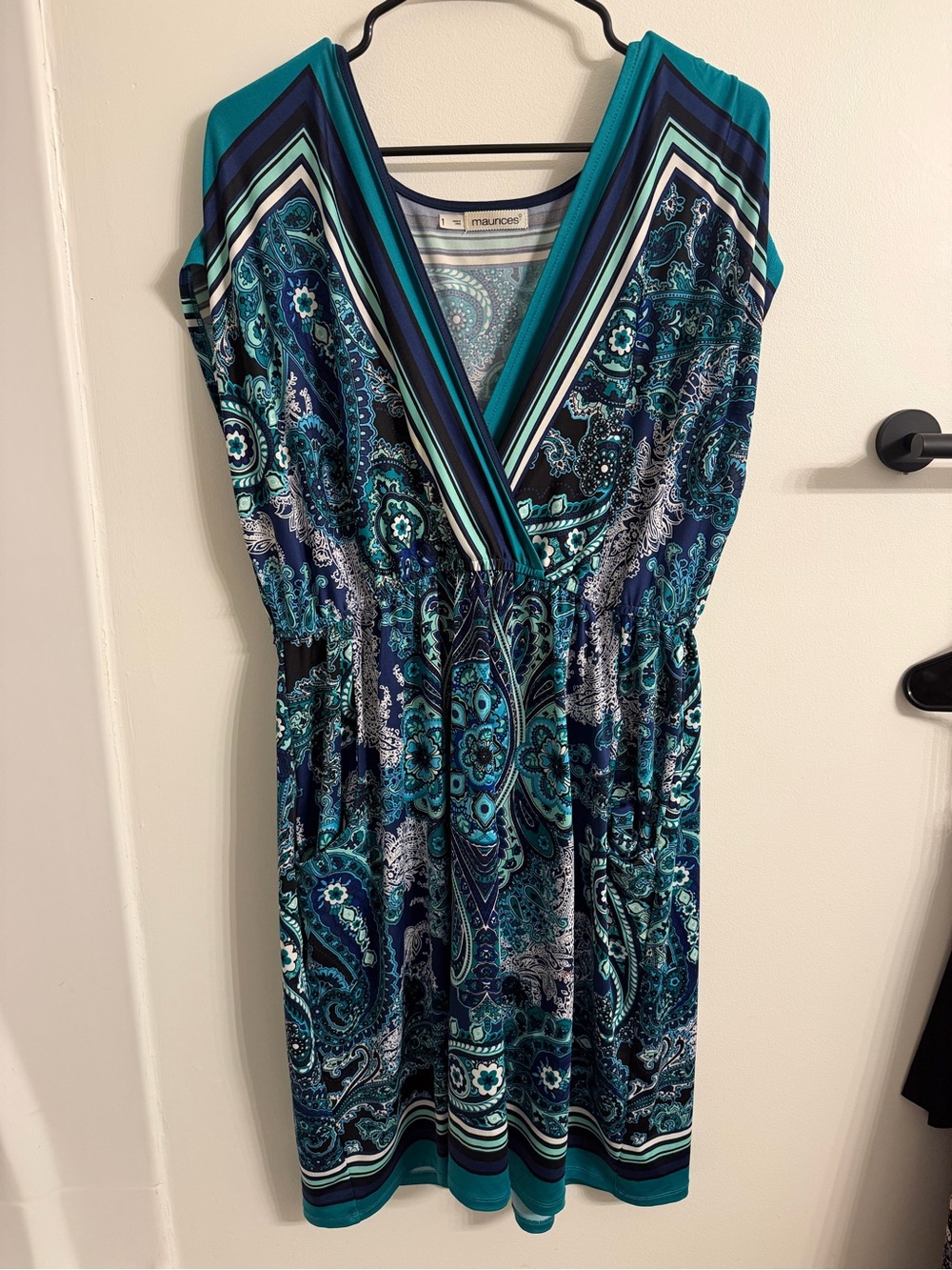 Maurices Teal & Navy Paisley V-Neck Midi Dress